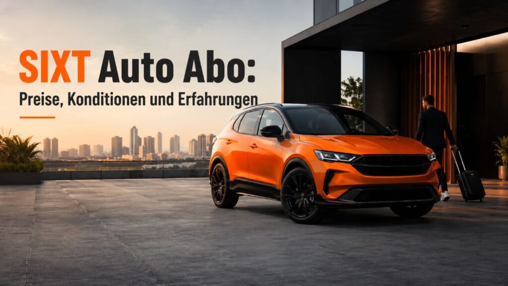 Darstellung eines orangefarbenen Autos im SIXT+ Auto Abo